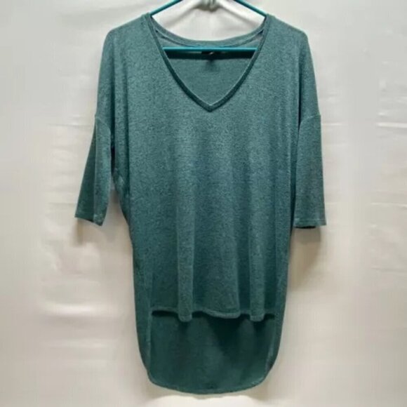 Express Ladies XS 3/4 Sleeve Rayon Blend Tunic Heathered Forest Green Soft Knit - Picture 2 of 11